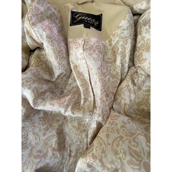 Guess Small Beige Trench Coat Tweed Trim Utilitarian Safari Jacket Casual Y2K - Picture 6 of 8